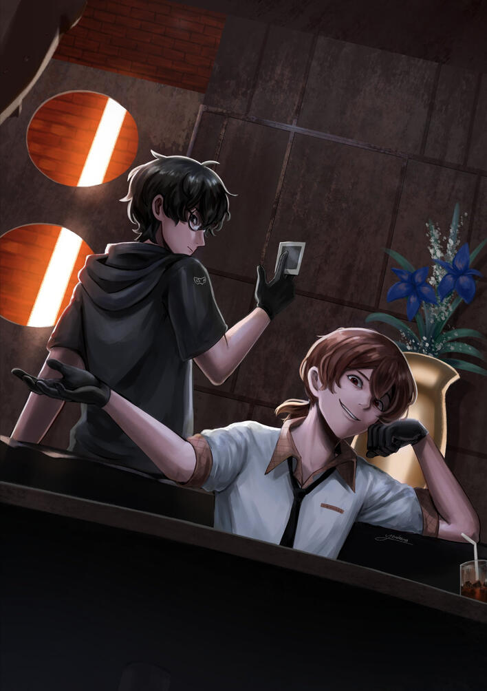Fanart - P5 NG AU - Bar Interrogation
